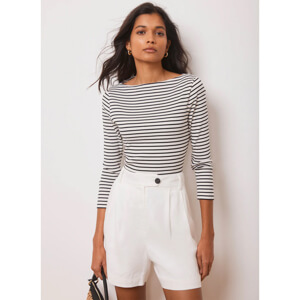 Mint Velvet White Striped Wide Neck Top